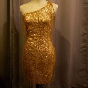Gold one shouldered dress